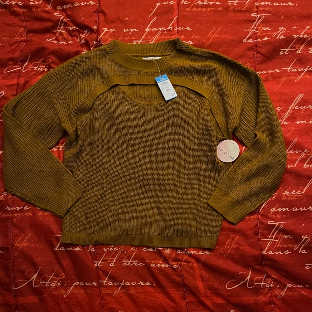 NWT Burnt Orange Keyhole Long Sleeve Sweater - Picture 2 of 3